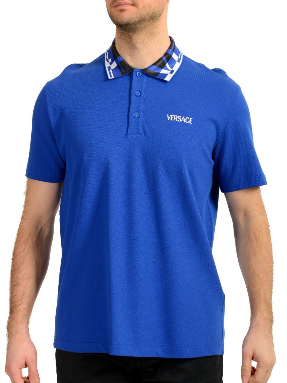 Versace Men's Royal Blue Logo Embroidery Short Sleeve Polo Shirt US 4XL IT 60